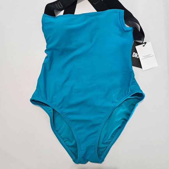 DKNY  Logo Cross-Back One-Piece Swimsuit Tropical Blue - Picture 5 of 10